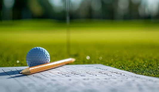 Golfer filling in a scorecard on the green, the scores that feed a golf handicap calculation