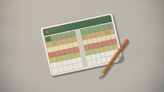Blank golf scorecard grid with a pencil resting across one corner