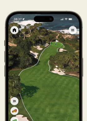 WhyGolf app 3D hole view of an oceanside par 4